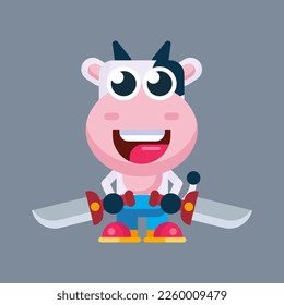 Funny cartoon cow flat design illustration