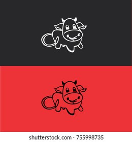 Funny cartoon cow. Flat logo for milk package and promotion of milk or baby food. Beef logo. Linear style. Flat design.