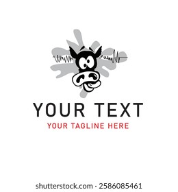 Funny Cartoon Cow Logo with Playful Expression