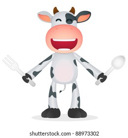 funny cartoon cow in various poses