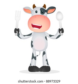 funny cartoon cow in various poses