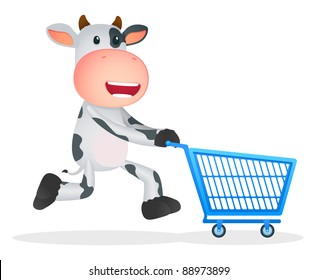 funny cartoon cow in various poses