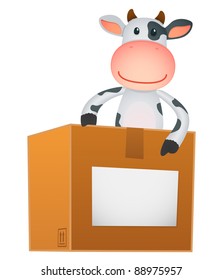 funny cartoon cow in various poses