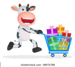 funny cartoon cow in various poses