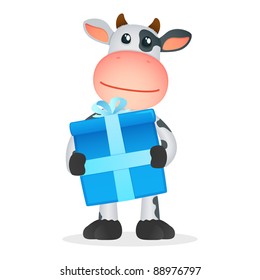 funny cartoon cow in various poses
