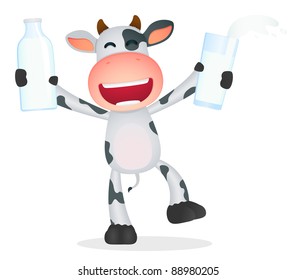 funny cartoon cow in various poses