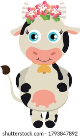 Funny cartoon cow, vector illustration art