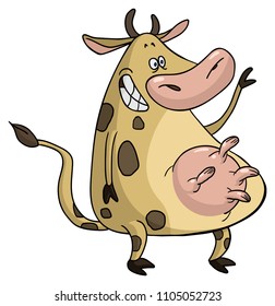 Funny Cartoon Cow Waving Hello