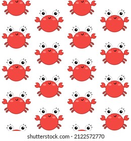 Funny Cartoon Crab. Animal Pattern Colorful Vector Background For Kids, Textile, Pattern Fabric, Wallpaper.