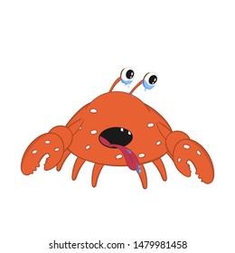funny cartoon crab with bulging eyes sad and crying.