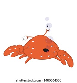 funny cartoon crab with bulging eyes and big claws fell and lost consciousness.