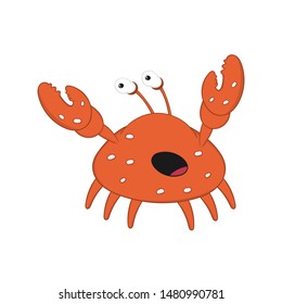 funny cartoon crab with bulging eyes and big claws scared.