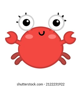 Funny cartoon crab. Colorful red crab character vector illustration. Water animal icon.