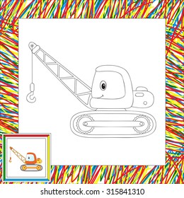 Funny cartoon crane. Coloring book for kids. Vector illustration