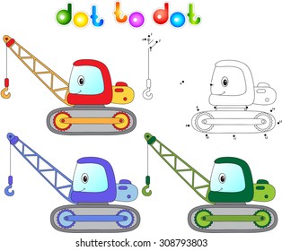 Funny cartoon crane. Connect dots and get image. Educational game for kids. Vector illustration