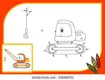 Funny cartoon crane. Connect dots and get image. Educational game for kids. Vector illustration