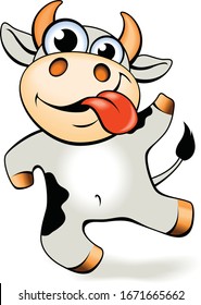 Funny cartoon crazy mad and happy cow vector illustration. 
