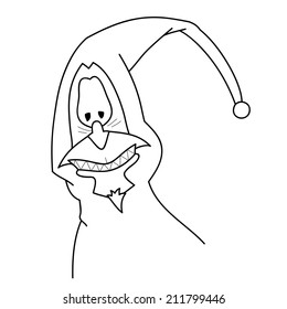 Funny cartoon creature in a cap, sketch illustration.