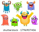 Funny cartoon creatures. Set of cartoon vector monsters. Halloween design
