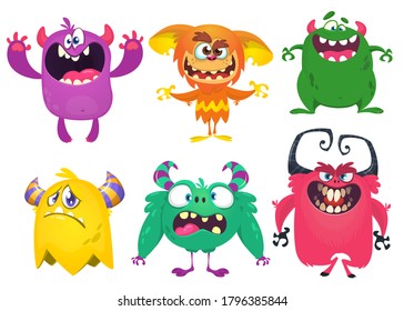 Funny cartoon creatures. Set of cartoon vector monsters. Halloween design
