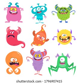 Funny cartoon creatures. Set of cartoon vector monsters. Halloween design
