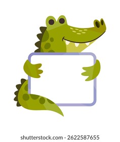 Funny cartoon crocodile holding frame