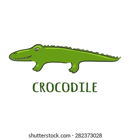 Funny cartoon crocodile. Isolated with the inscription