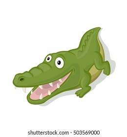 Funny cartoon crocodile isolated on white background vector illustration. Zoo reptile concept.