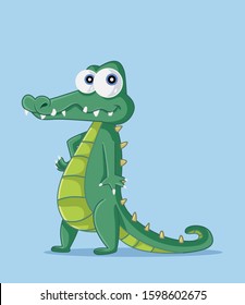 Funny Cartoon Crocodile Vector Character. Wild animal mascot drawing illustration
