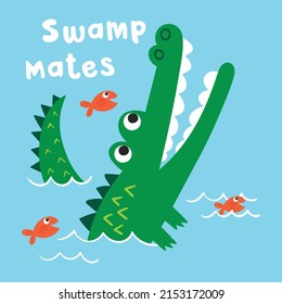 Funny Cartoon Crocodile Vector Illustration