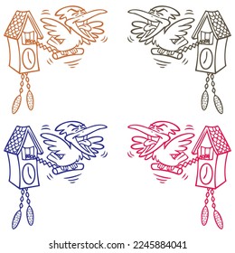 Funny Cartoon Cuckoo Clock Vector illustration. Antique Bird Clock
