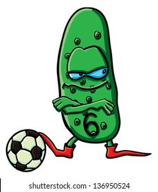Funny cartoon cucumber on the white background