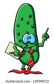 Funny cartoon cucumber on the white background