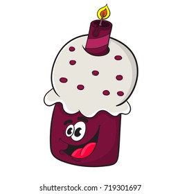funny cartoon cupcake with a candle. the design of the character. vector illustration.