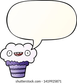funny cartoon cupcake with speech bubble in smooth gradient style