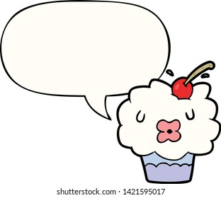 funny cartoon cupcake with speech bubble