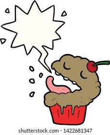 funny cartoon cupcake with speech bubble