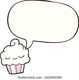 funny cartoon cupcake with speech bubble