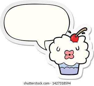 lustiger Cartoon-Cupcake mit Sprechblase-Aufkleber