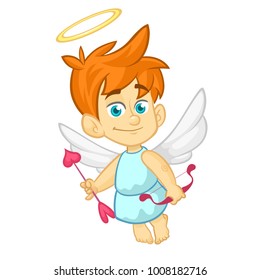 Funny cartoon cupid with bow and arrow. Illustration of a Valentine's Day. Vector. Isolated white