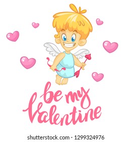 Funny cartoon cupid with bow and arrow. Illustration for Valentine's Day. 