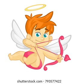 Funny cartoon cupid with bow and arrow. Illustration of a Valentine's Day. Vector. Isolated white
