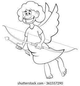 Funny cartoon cupid. Vector illustration cartoon of cute cupid with bow and arrow. Illustration of a Valentine's Day.