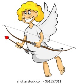 Funny cartoon cupid. Vector illustration cartoon of cute cupid with bow and arrow. Illustration of a Valentine's Day.