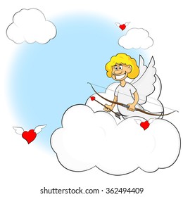 Funny cartoon cupid. Vector illustration cartoon of cute cupid with bow and arrow. Illustration of a Valentine's Day.