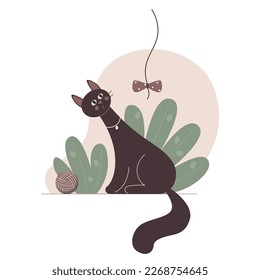 Graciosa caricatura de gato curioso tocando. Ilustración vectorial con animal doméstico.