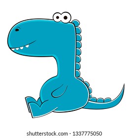 Funny cartoon cute blue dinosaur vector.