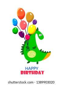 Funny cartoon, cute dinosaur with balloons Card