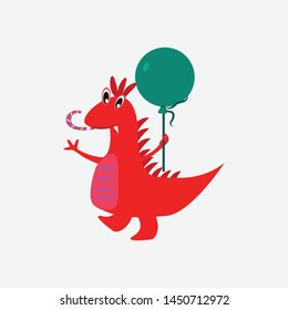 Funny cartoon, cute dinosaur with balloons Card