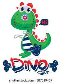 Funny cartoon, cute dinosaur say hi illustration vector.